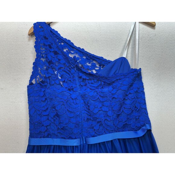 Davids Bridal One Shoulder Cocktail Dress Womens Size 10 Blue Lace Chiffon Party - Picture 10 of 10